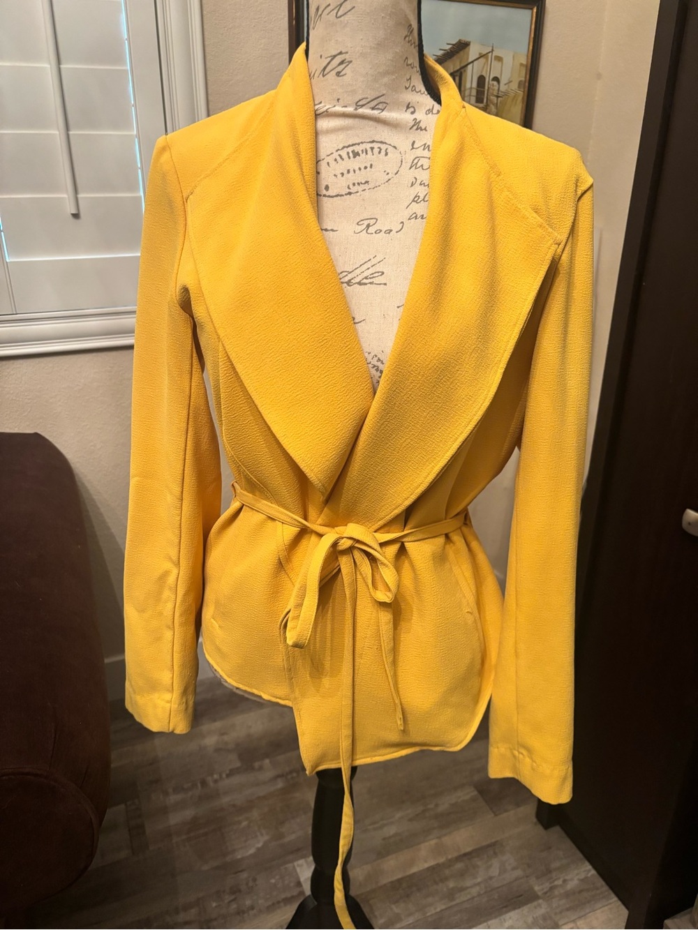 New York & Company Bright Yellow Tie-Waist Blazer